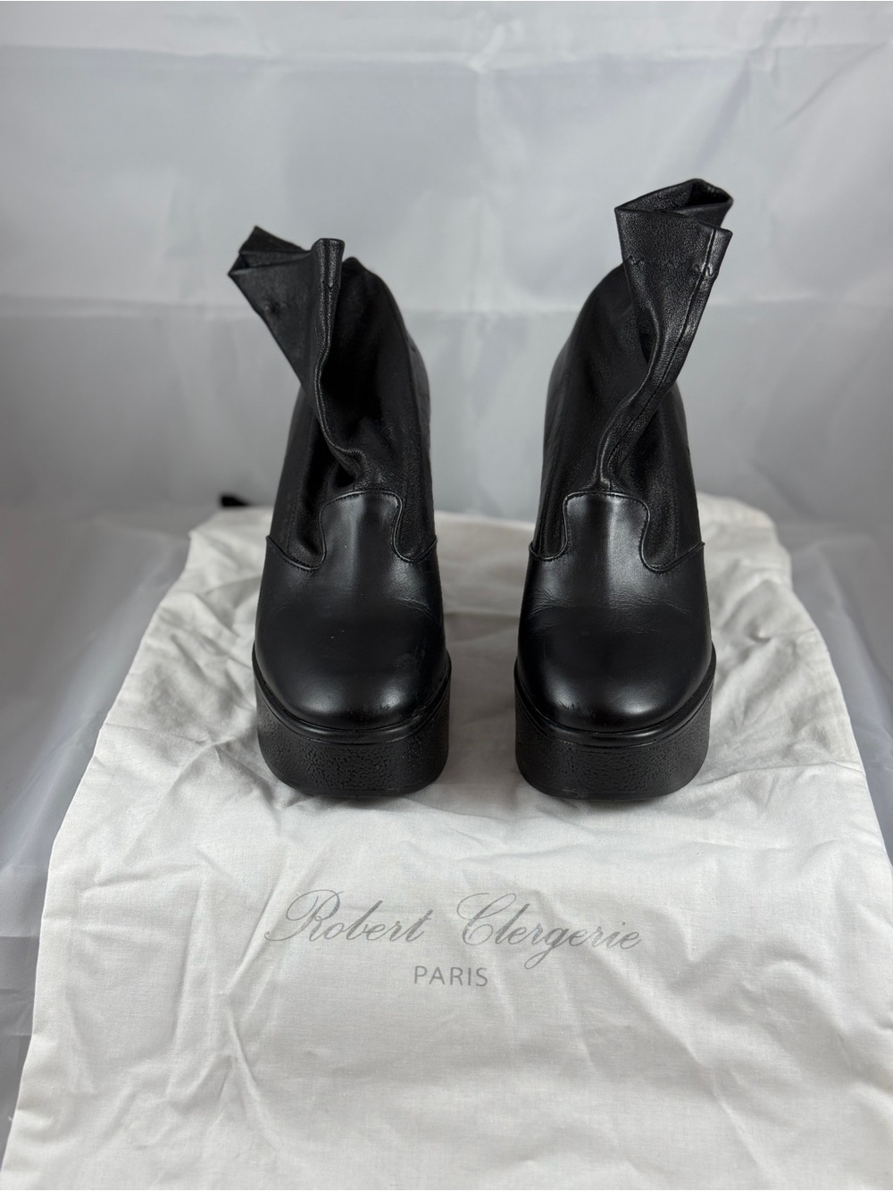 Robert Clergerie Paris Black Leather Platform Wedge Booties